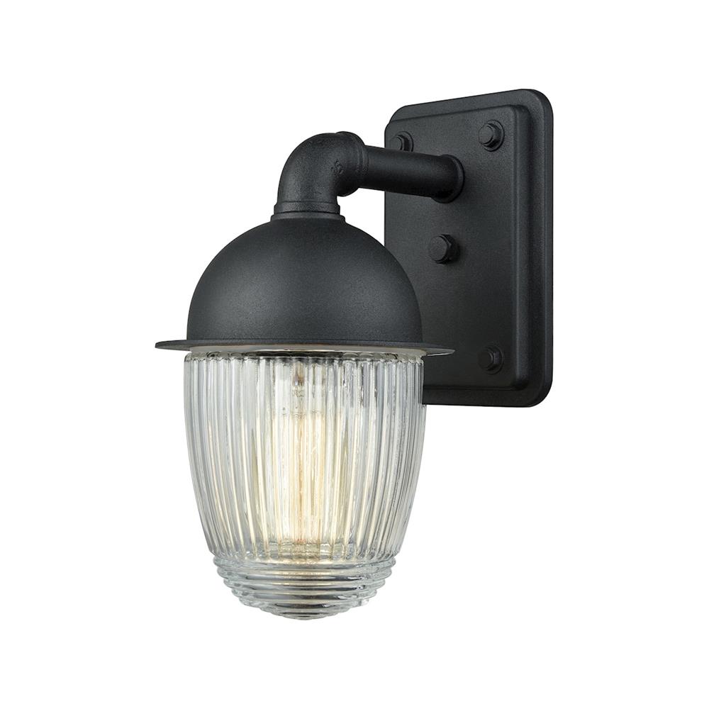 ELK Lighting 45250/1 Channing 1 Light Outdoor Wall Sconce In Matte Black With Clear Ribbed Glass