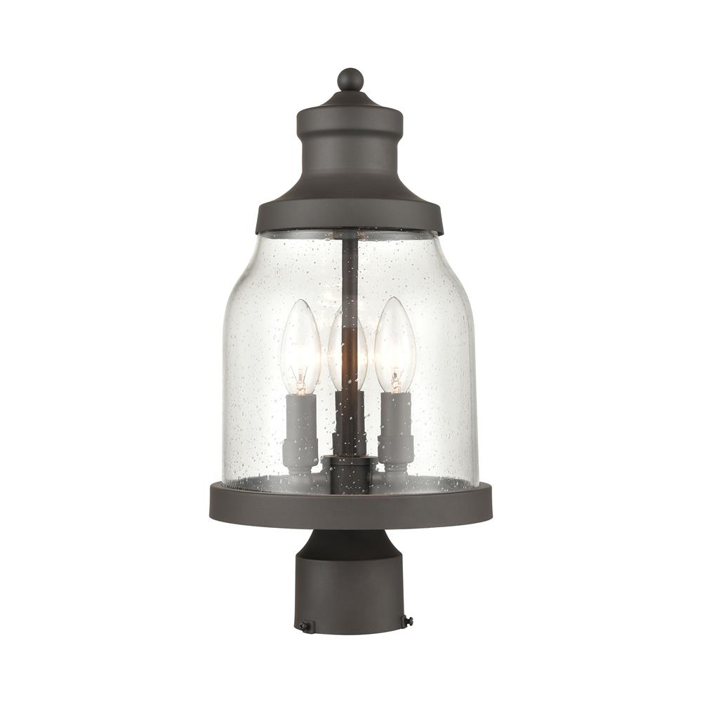ELK Lighting 45424/3 Renford 3-Light Outdoor Post Mount in Architectural Bronze with Seedy Glass
