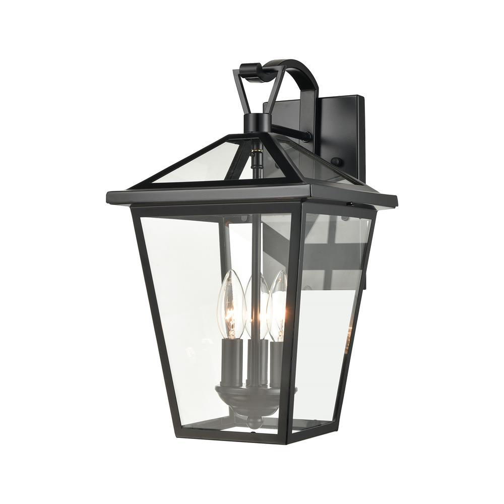 ELK Lighting 45471/3 Main Street 3-Light Outdoor Sconce in Black with Clear Glass Enclosure