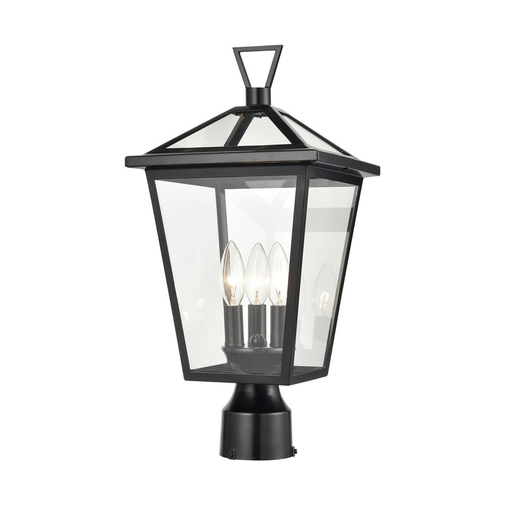 ELK Lighting 45475/3 Main Street 3-Light Outdoor Post Mount in Black with Clear Glass Enclosure