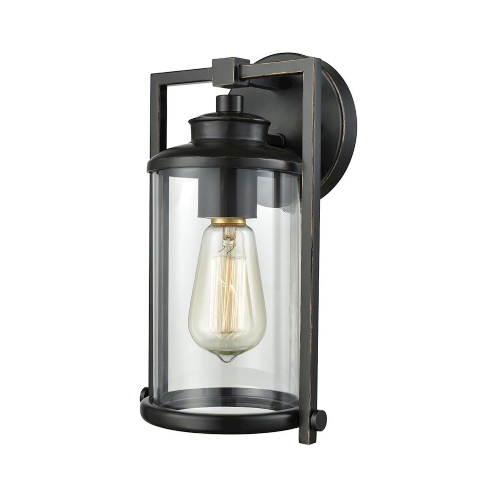 ELK Lighting 46080/1 Frampton 1 Light Outdoor Wall Sconce In Aged Bronze With Clear Glass