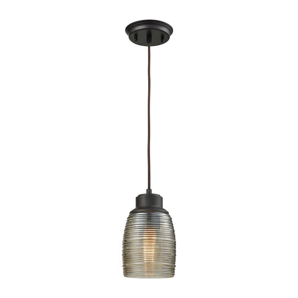 ELK Lighting 46216/1 Muncie 1 Light Pendant In Oil Rubbed Bronze With Champagne Plated Spun Glass