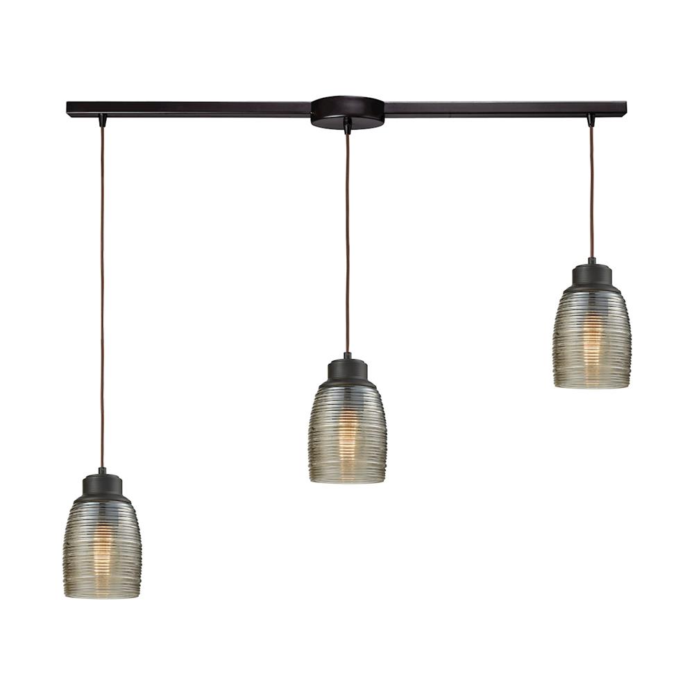 ELK Lighting 46216/3L Muncie 3 Light Linear Bar Pendant In Oil Rubbed Bronze With Champagne Plated Spun Glass