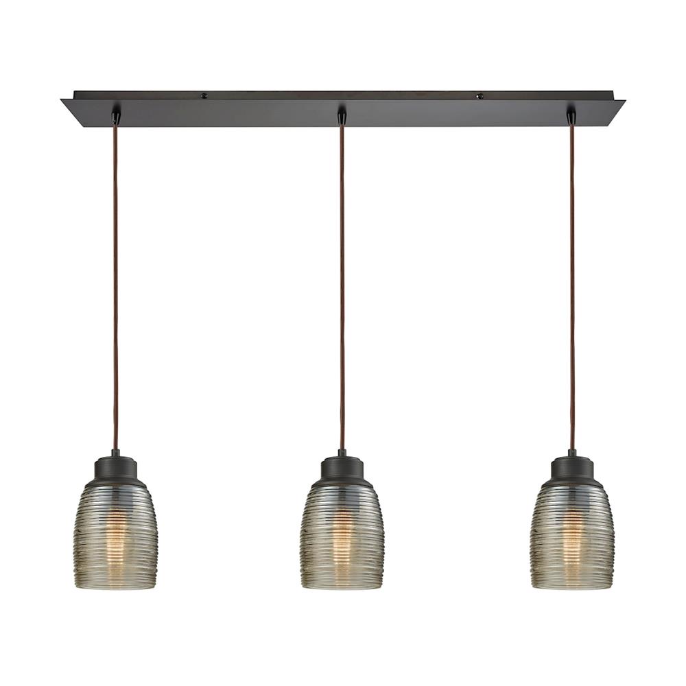 ELK Lighting 46216/3LP Muncie 3 Light Linear Pan Pendant In Oil Rubbed Bronze With Champagne Plated Spun Glass