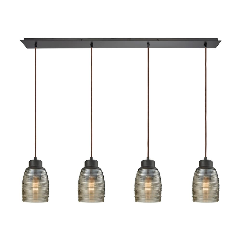 ELK Lighting 46216/4LP Muncie 4 Light Linear Pan Pendant In Oil Rubbed Bronze With Champagne Plated Spun Glass