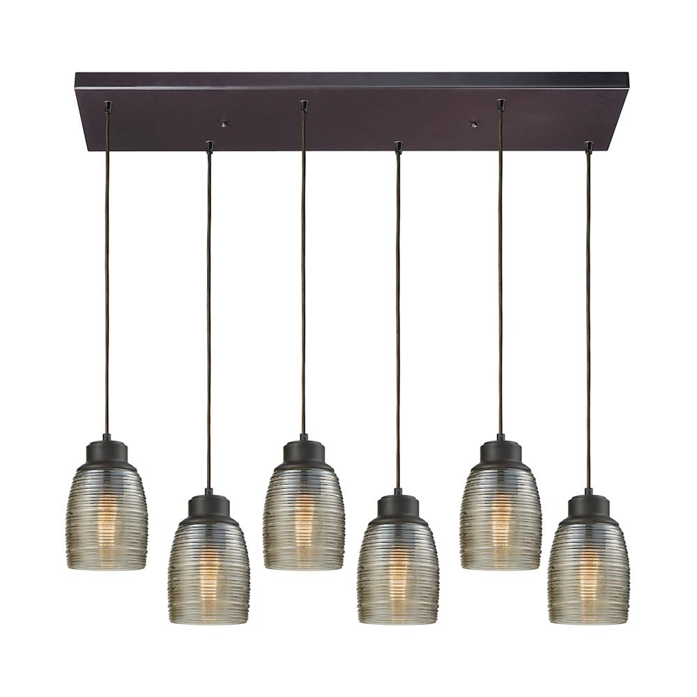 ELK Lighting 46216/6RC Muncie 6 Light Rectangle Pendant In Oil Rubbed Bronze With Champagne Plated Spun Glass