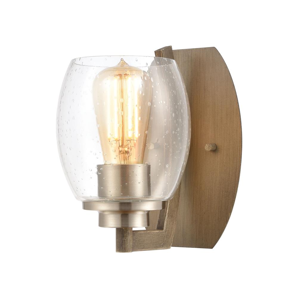 Elk Lighting 46420/1 Bixler 1-Light Sconce in Light Wood with Seedy Glass