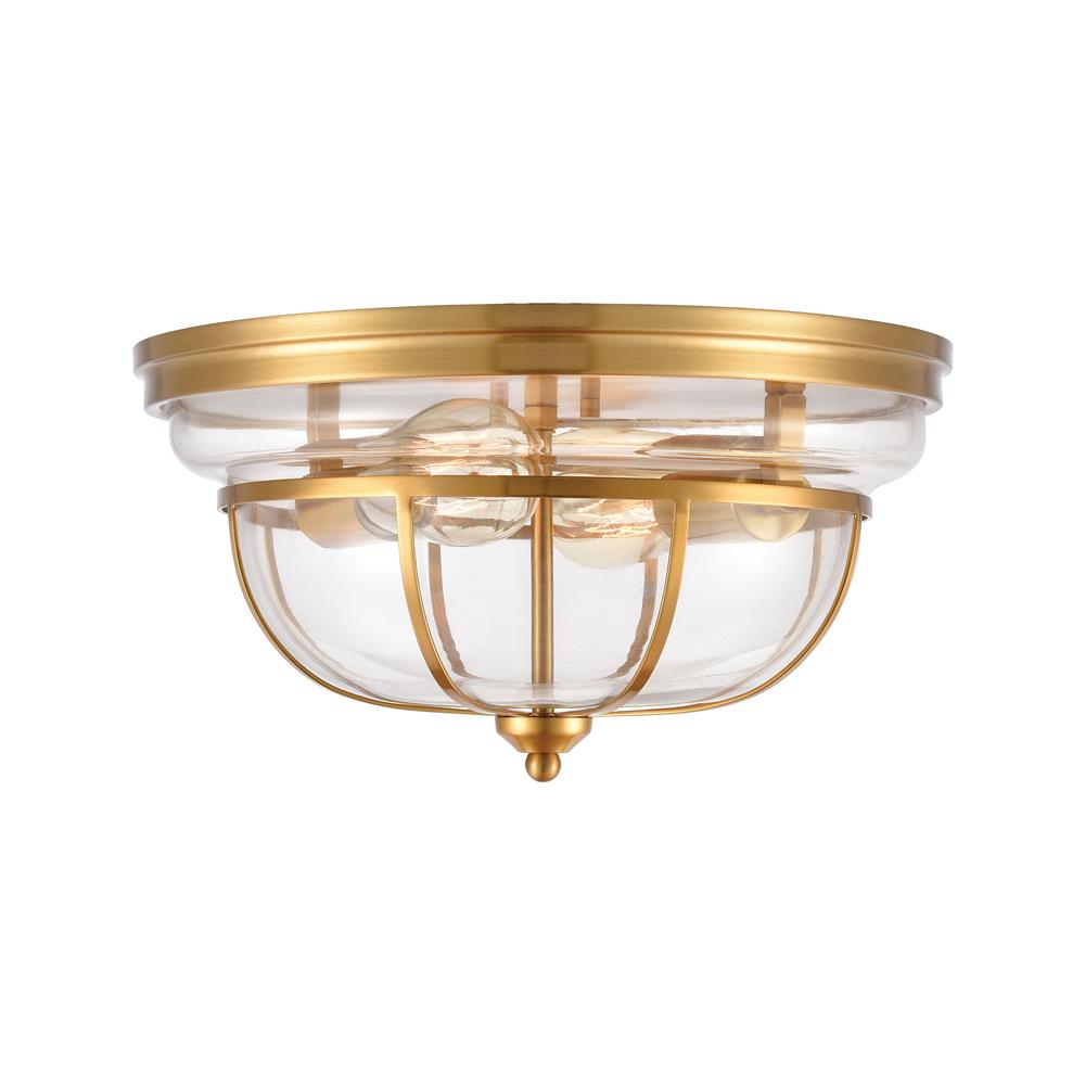 Elk Lighting 46574/2 Manhattan Boutique 2-Light Flush Mount in Brushed Brass with Clear Glass
