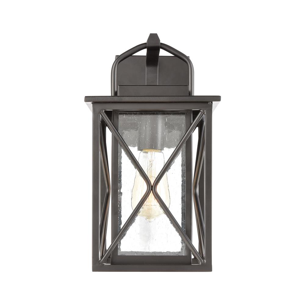 Elk Lighting 46750/1 Carriage Light 1-Light Sconce in Matte Black with Seedy Glass