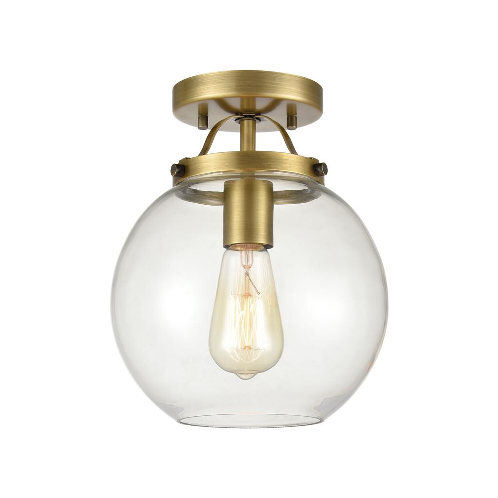 ELK Lighting 47184/1 Bernice 1-Light Semi Flush in Brushed Antique Brass with Clear Glass