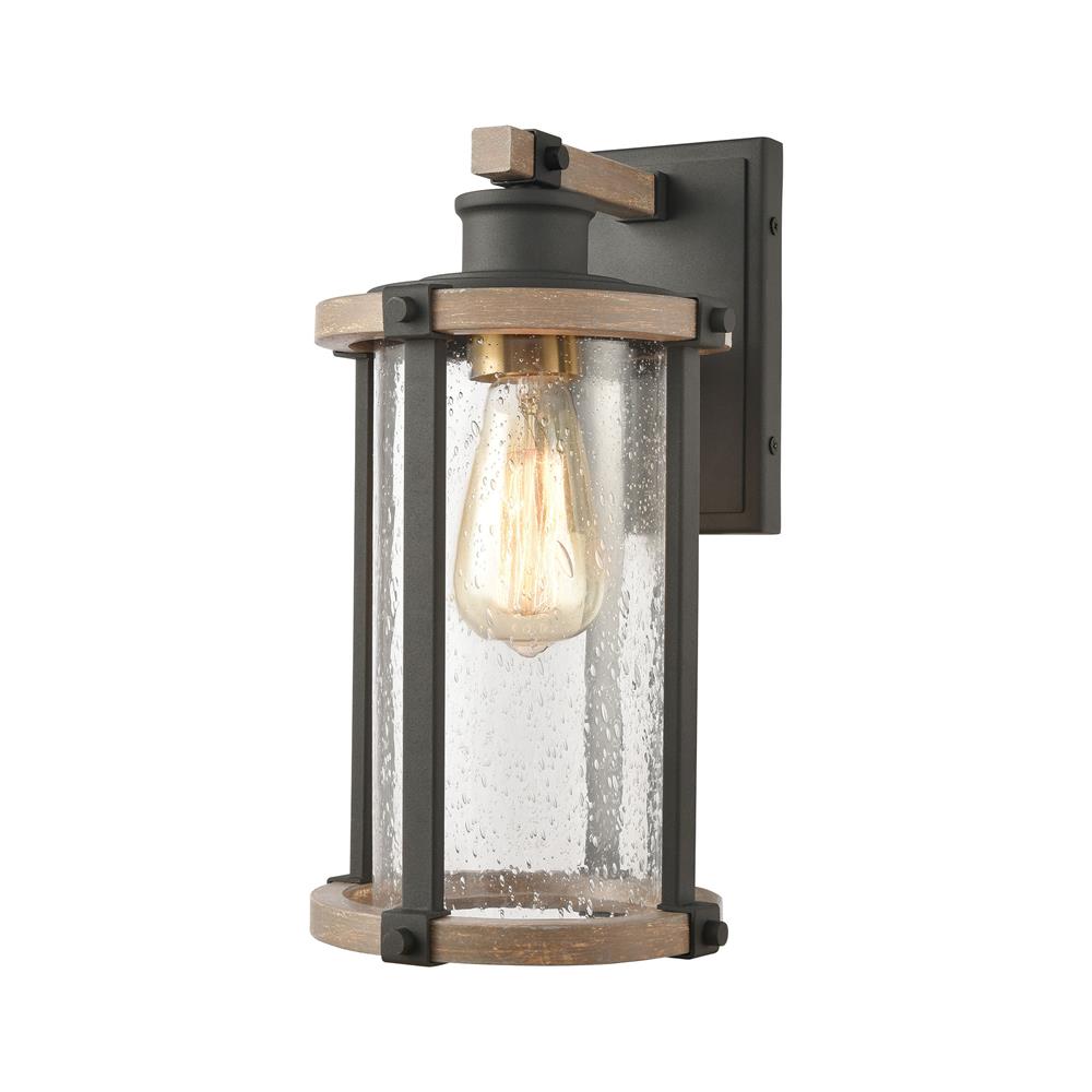 ELK Lighting 47280/1 Geringer 1-Light Sconce in Charcoal and Beechwood with Seedy Glass