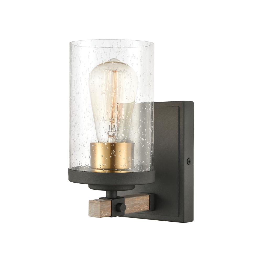 ELK Lighting 47281/1 Geringer 1-Light Vanity Light in Charcoal and Beechwood with Seedy Glass