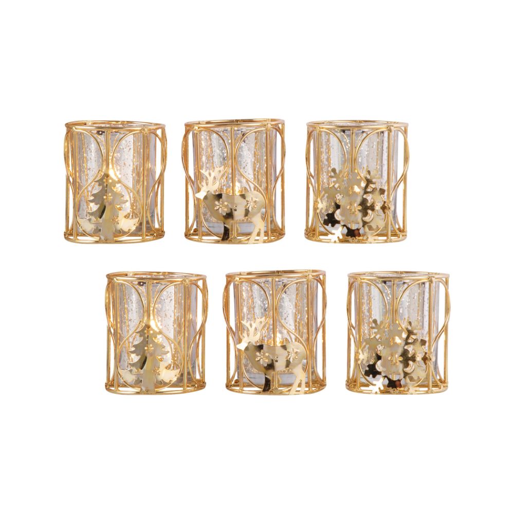 ELK Home 517778/S2 Heartland Tree Votives in Gold (2 Sets of 3) in Antique Silver