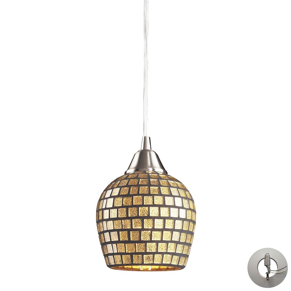 ELK Lighting 528-1GLD-LA 1 Light Pendant In Satin Nickel And Gold Mosaic Glass With Adapter Kit