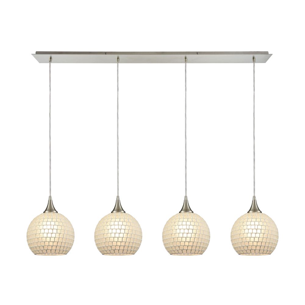 Elk Lighting 529-4LP-WHT Fusion 4-Light Linear Pendant Fixture in Satin Nickel with White Mosaic Glass