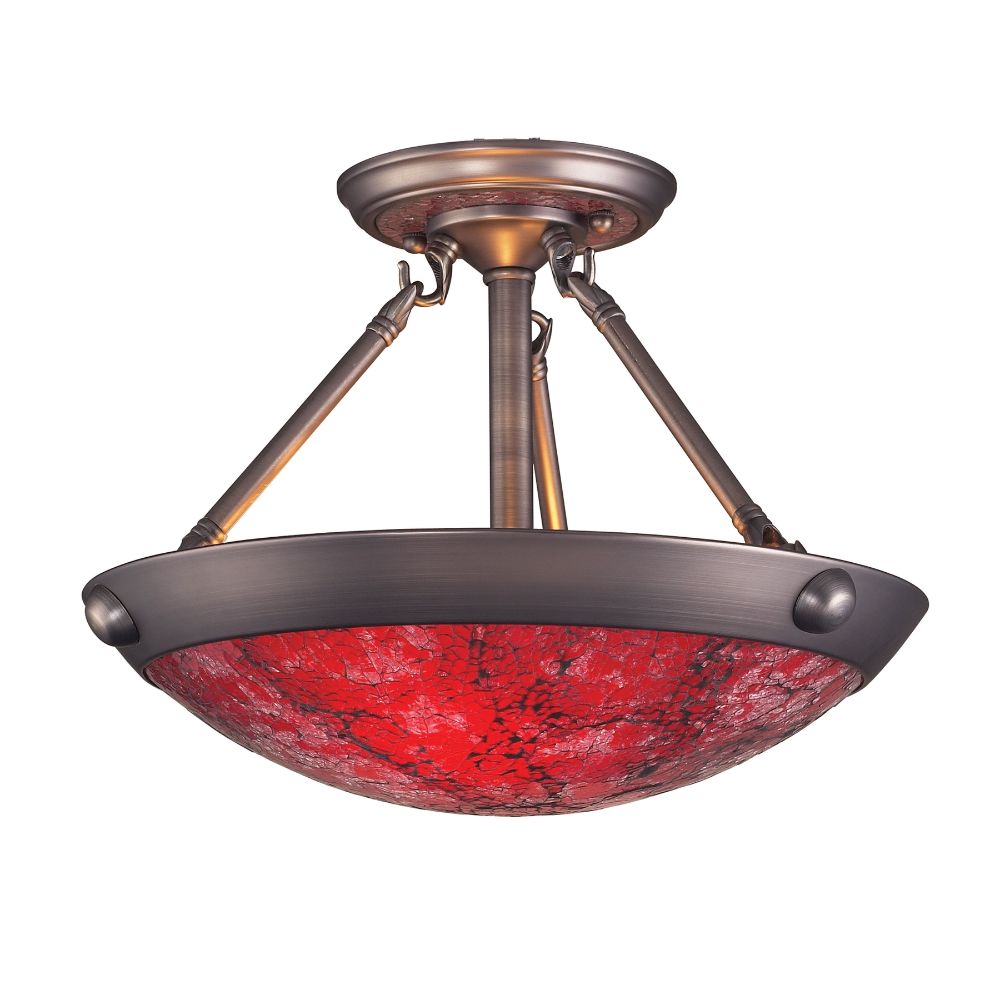 ELK Lighting 535-2AP-RGC DIAMANTE COLLECTION 2-LIGHT SEMI-FLUSH MOUNT in AN ANTIQUE PEWTER FINISH with RO