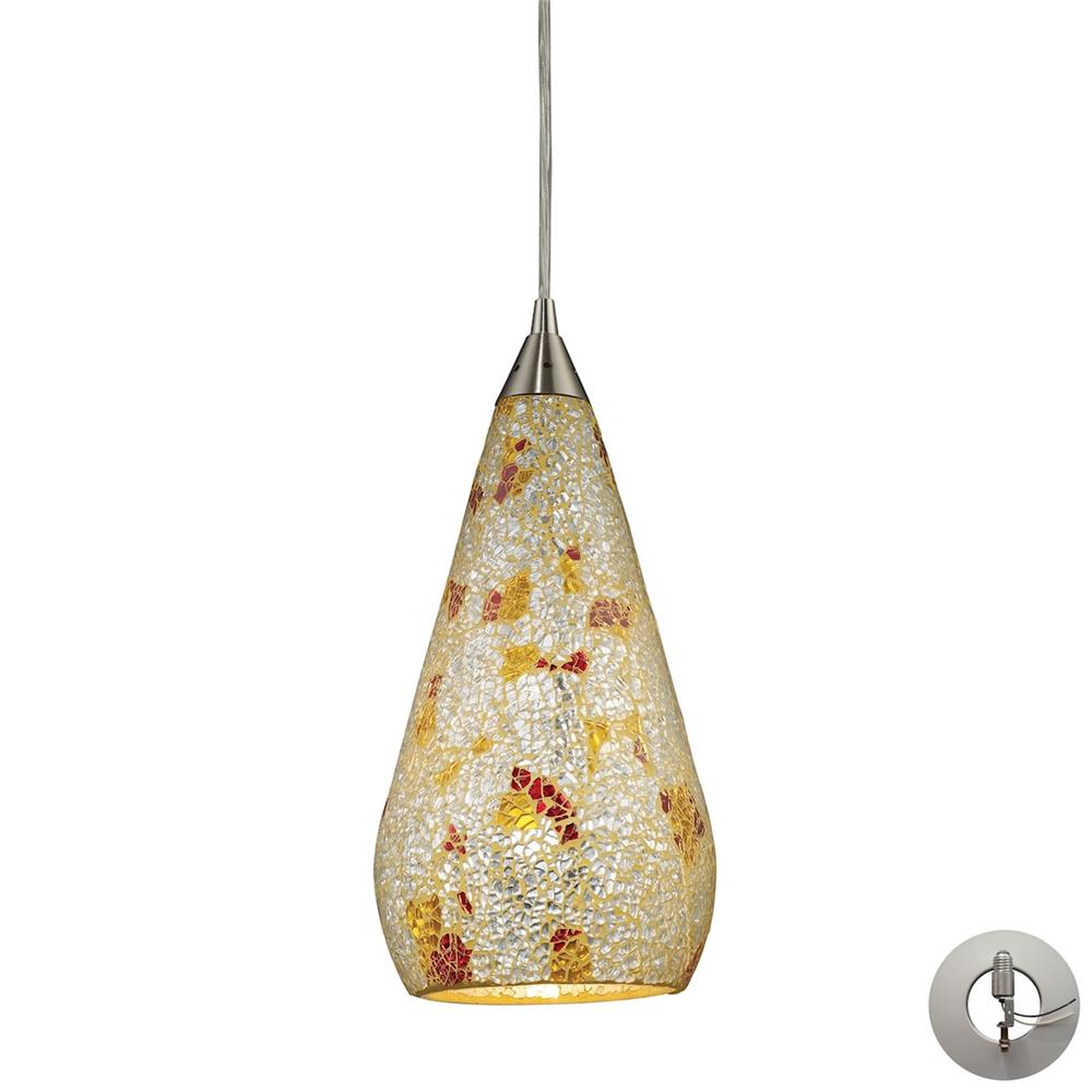 ELK Lighting 546-1SLVM-CRC-LA 1 Light Pendant In Satin Nickel With Silver Multicolored Crackle With Adapter Kit