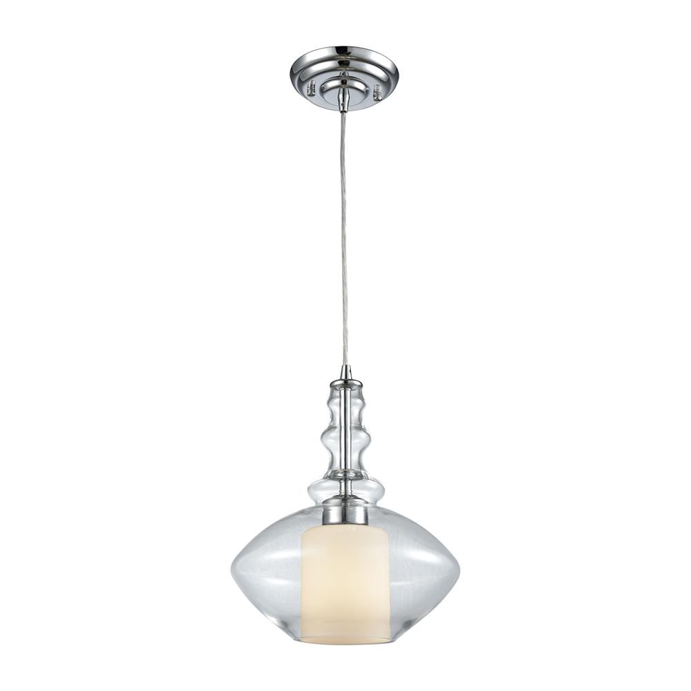 ELK Lighting 56500/1 Alora 1 Light Pendant In Polished Chrome With Opal White And Clear Glass