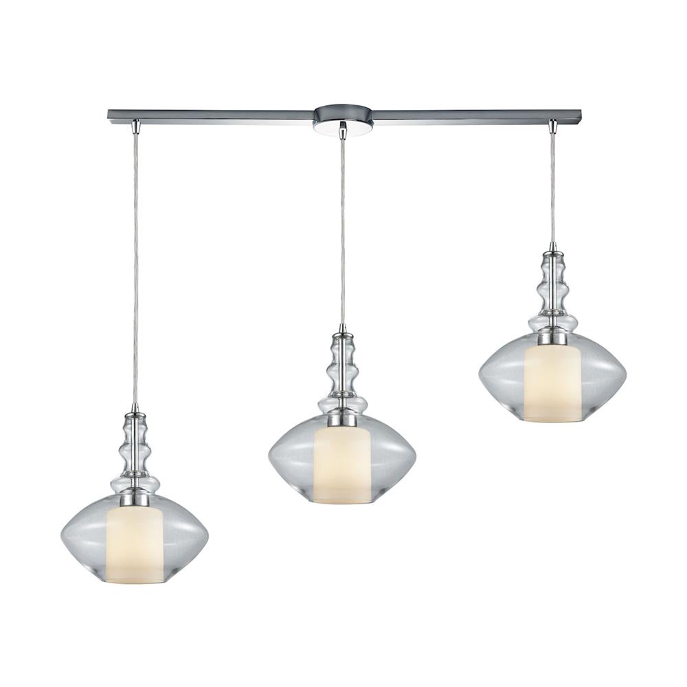 ELK Lighting 56500/3L Alora 3 Light Linear Bar Pendant In Polished Chrome With Opal White Glass Inside Clear Glass