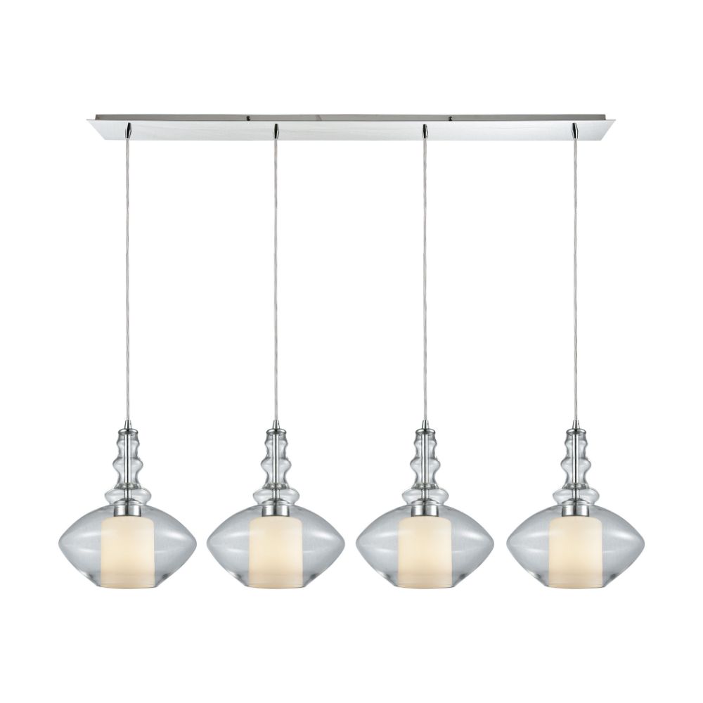 ELK Lighting 56500/4LP Alora 4 Light Linear Pan Pendant In Polished Chrome With Opal White Glass Inside Clear Glass