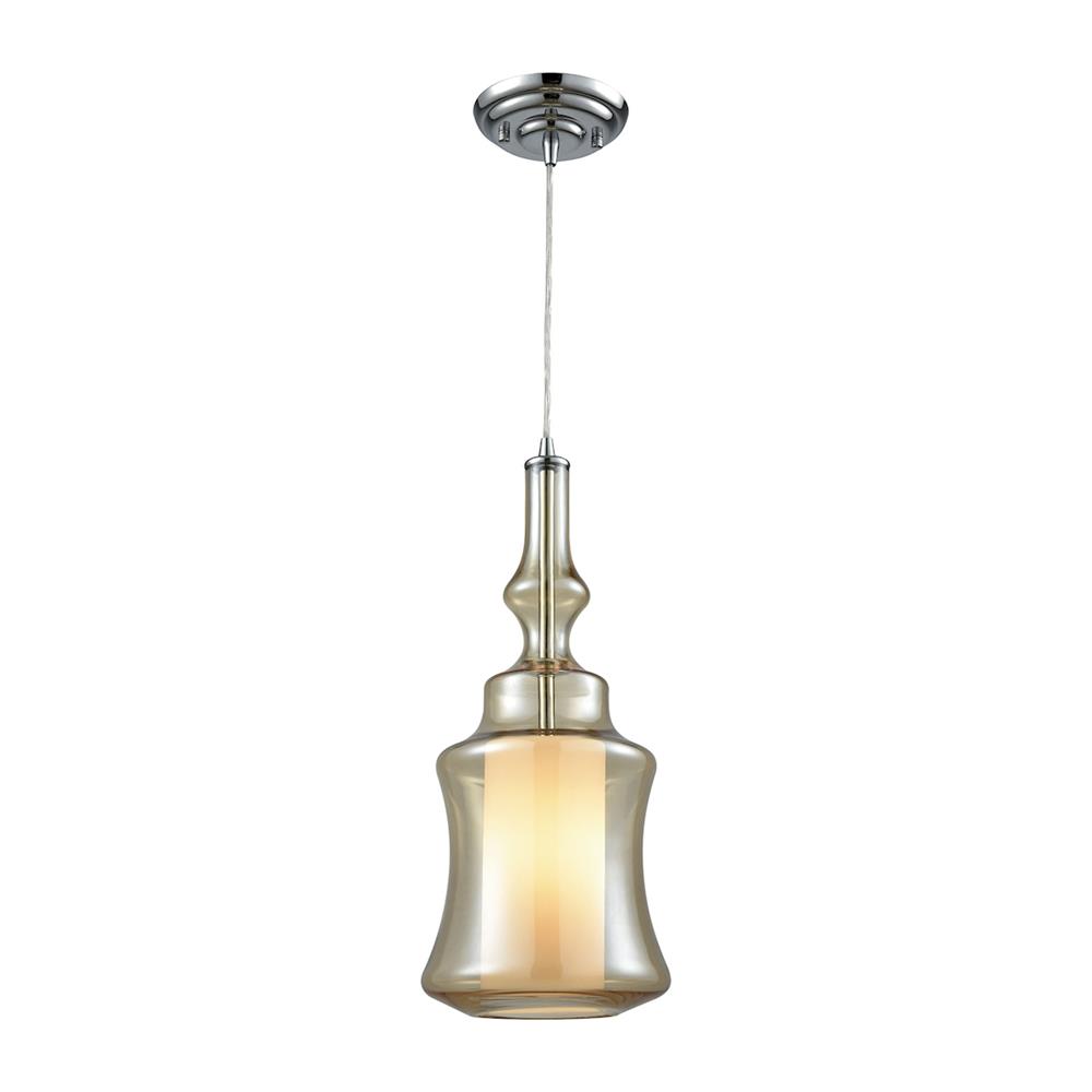 ELK Lighting 56502/1-LA Alora 1 Light Pendant In Polished Chrome With Opal White And Champagne Plated Glass - Includes Recessed Lighting Kit