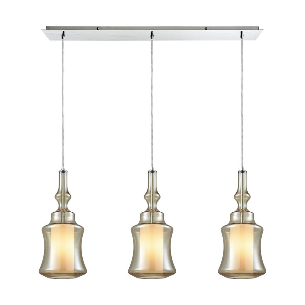 ELK Lighting 56502/3LP Alora 3 Light Linear Pan Pendant In Polished Chrome With Opal White Glass Inside Champagne Plated Glass
