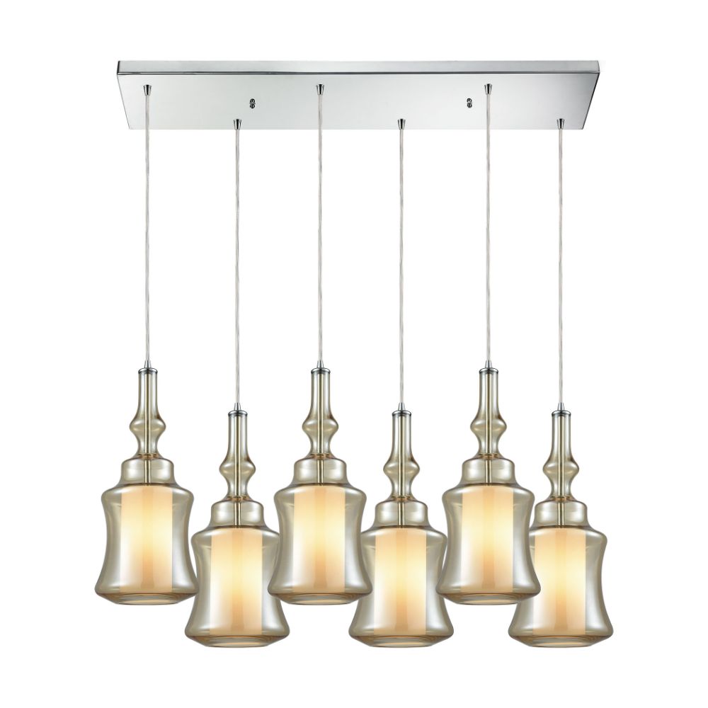 Elk Lighting 56502/6RC Alora 6-Light Rectangular Pendant Fixture in Chrome with Champagne-plated and Opal White Glass