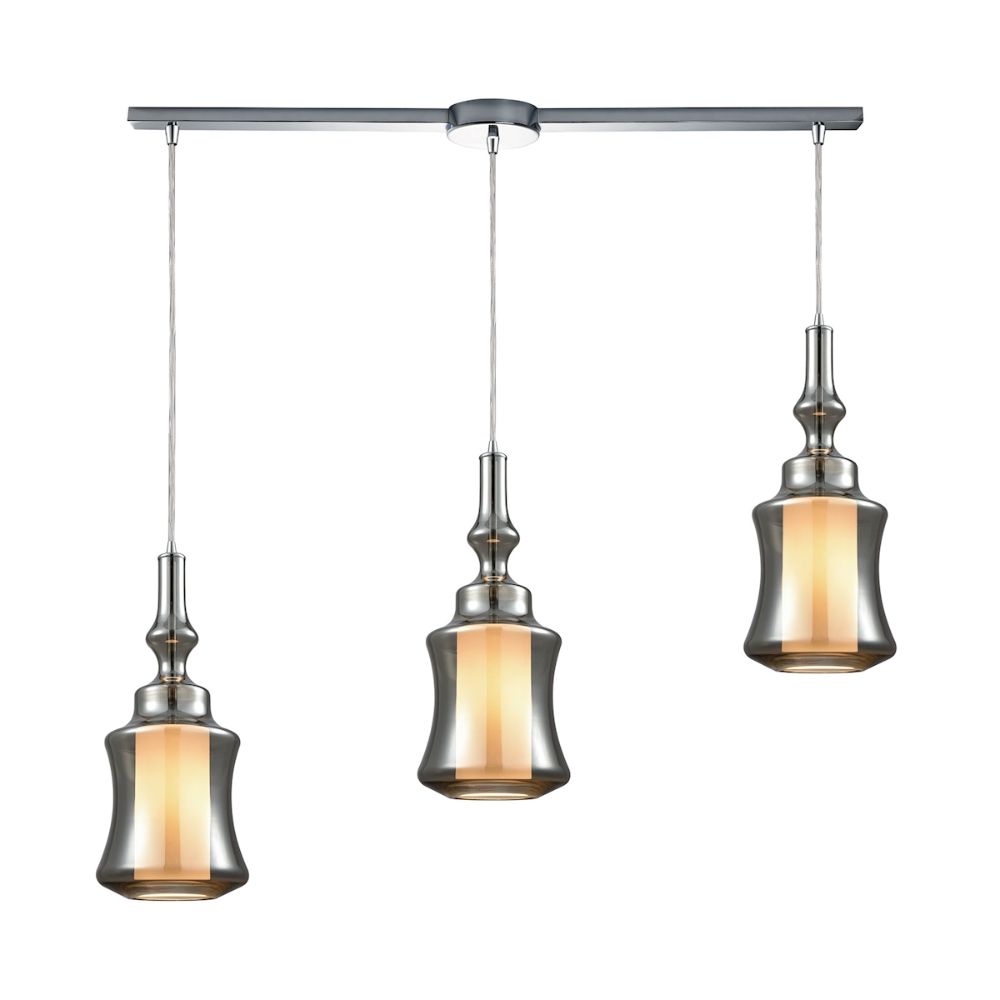 Elk Lighting 56503/3L Alora 3-Light Linear Mini Pendant Fixture in Chrome with Smoke-plated and Opal White Glass