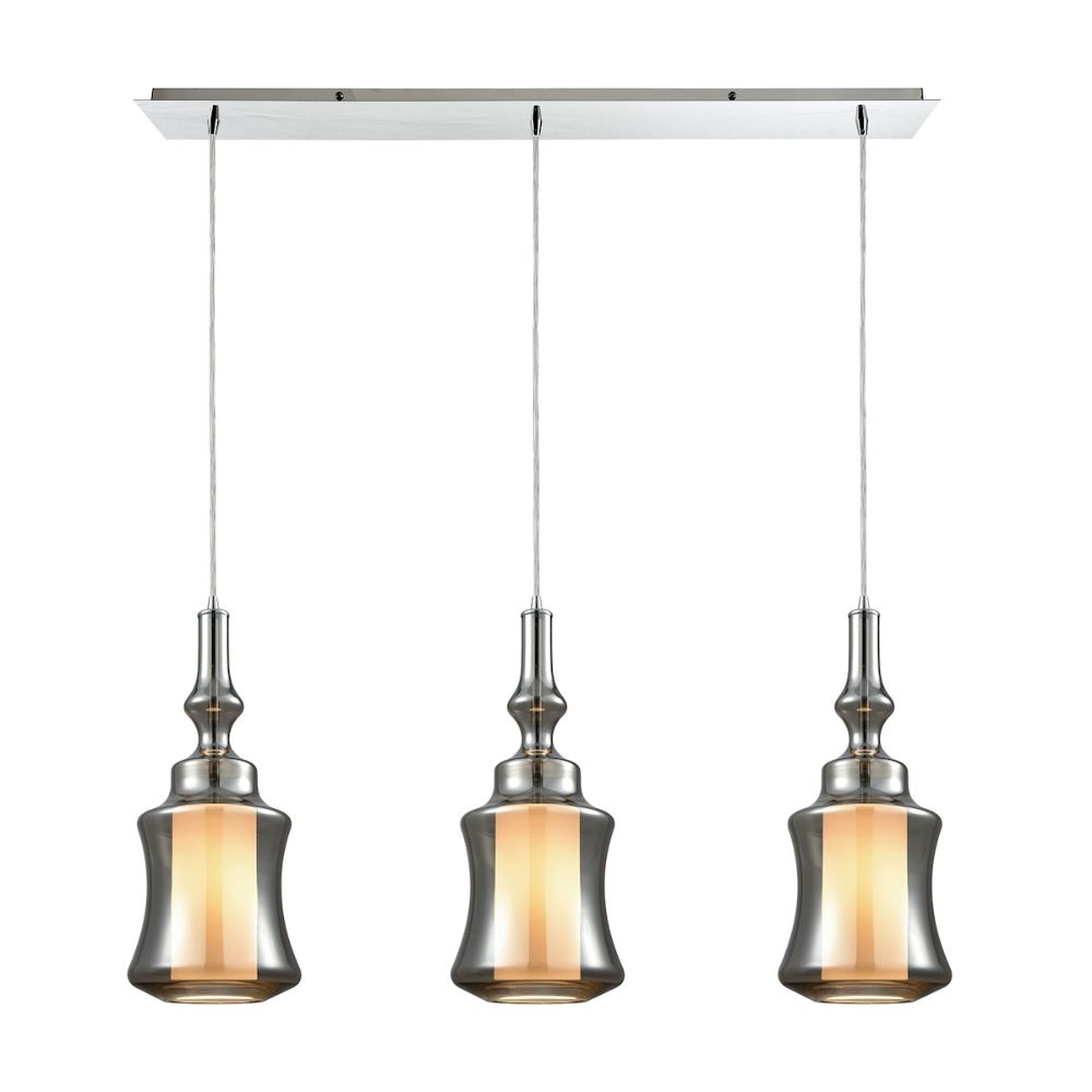 Elk Lighting 56503/3LP Alora 3-Light Linear Mini Pendant Fixture in Chrome with Smoke-plated and Opal White Glass