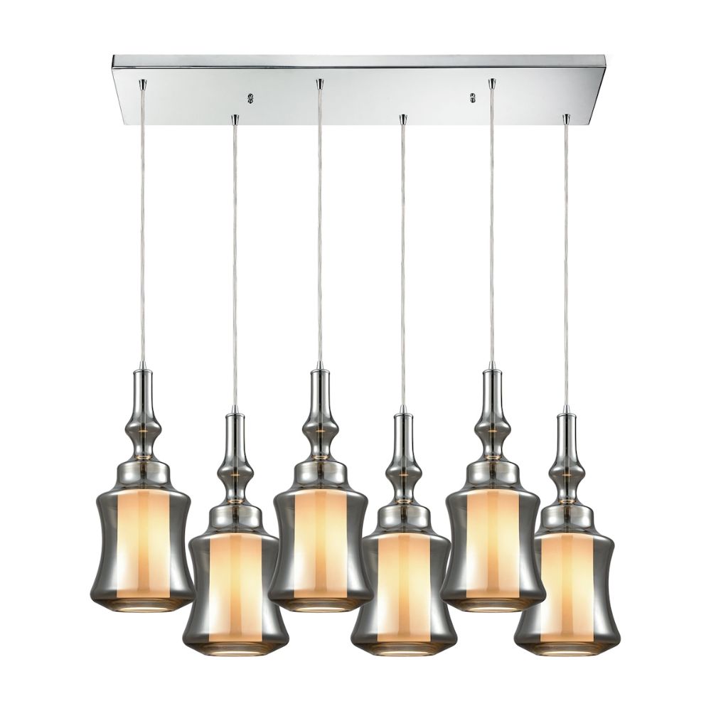 Elk Lighting 56503/6RC Alora 6-Light Rectangular Pendant Fixture in Chrome with Smoke-plated and Opal White Glass