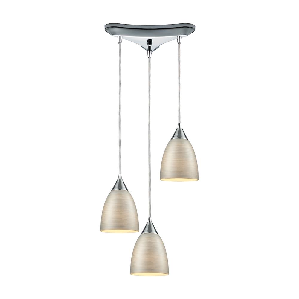 ELK Lighting 56530/3 Merida 3 Light Triangle Pan Pendant In Polished Chrome With Silver Linen Glass