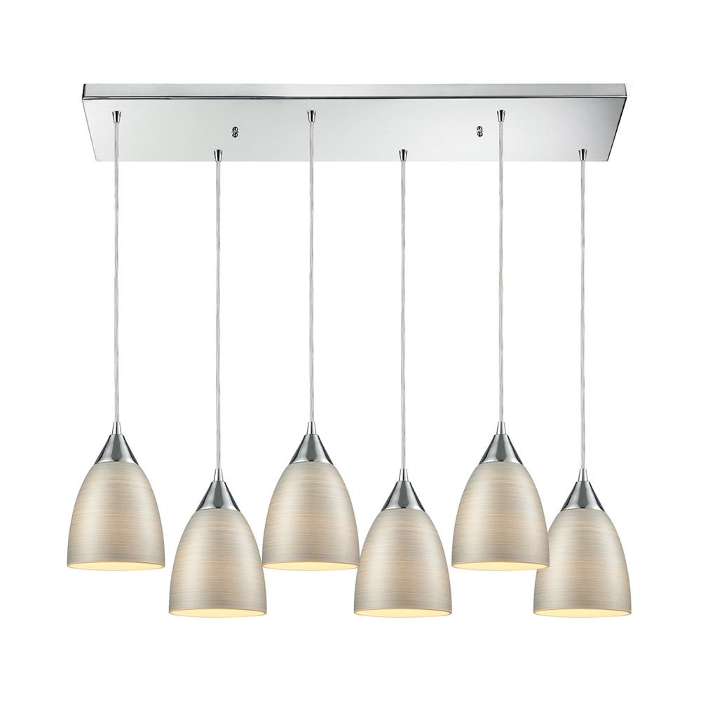 ELK Lighting 56530/6RC Merida 6 Light Rectangle Pendant In Polished Chrome With Silver Linen Glass