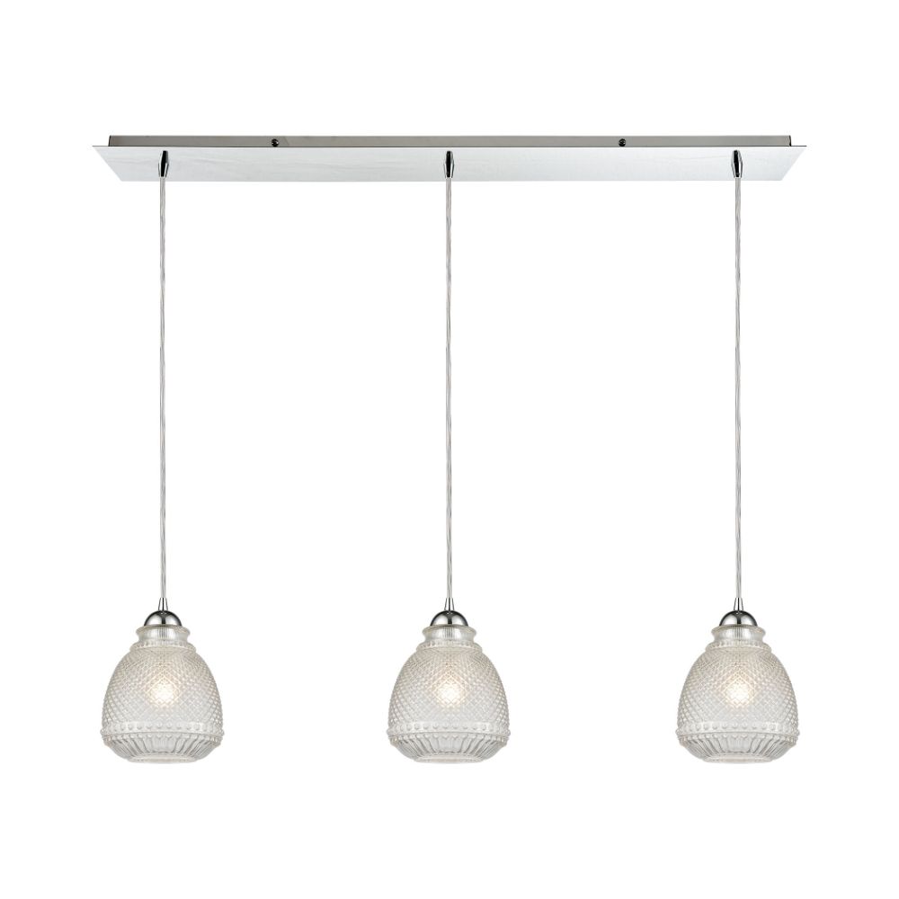 Elk Lighting 56590/3LP Victoriana 3-Light Linear Mini Pendant Fixture in Polished Chrome with Clear Crosshatched Glass