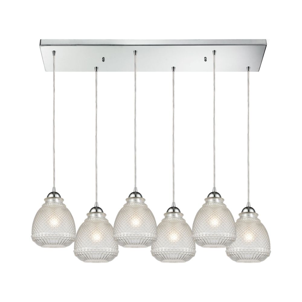 Elk Lighting 56590/6RC Victoriana 6-Light Rectangular Pendant Fixture in Polished Chrome with Clear Crosshatched Glass