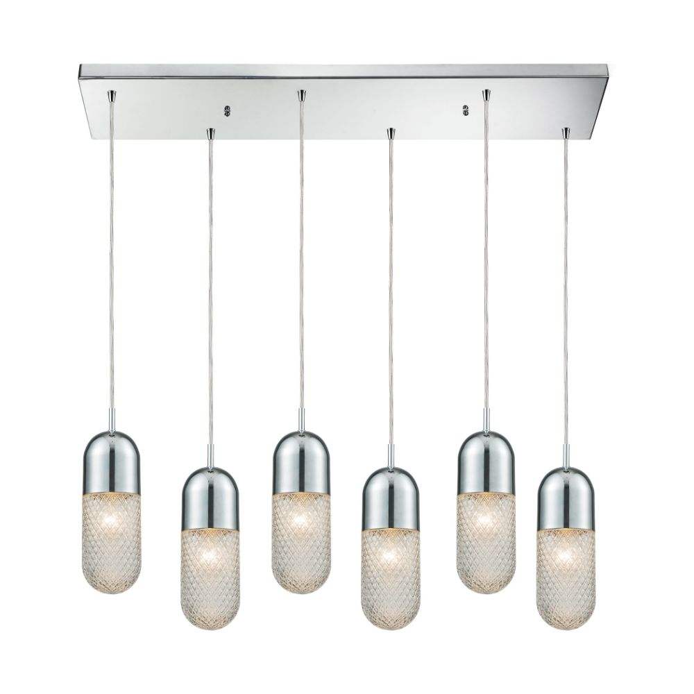 Elk Lighting 56661/6RC Capsula 6-Light Rectangular Pendant Fixture in Polished Chrome with Clear Textured Glass