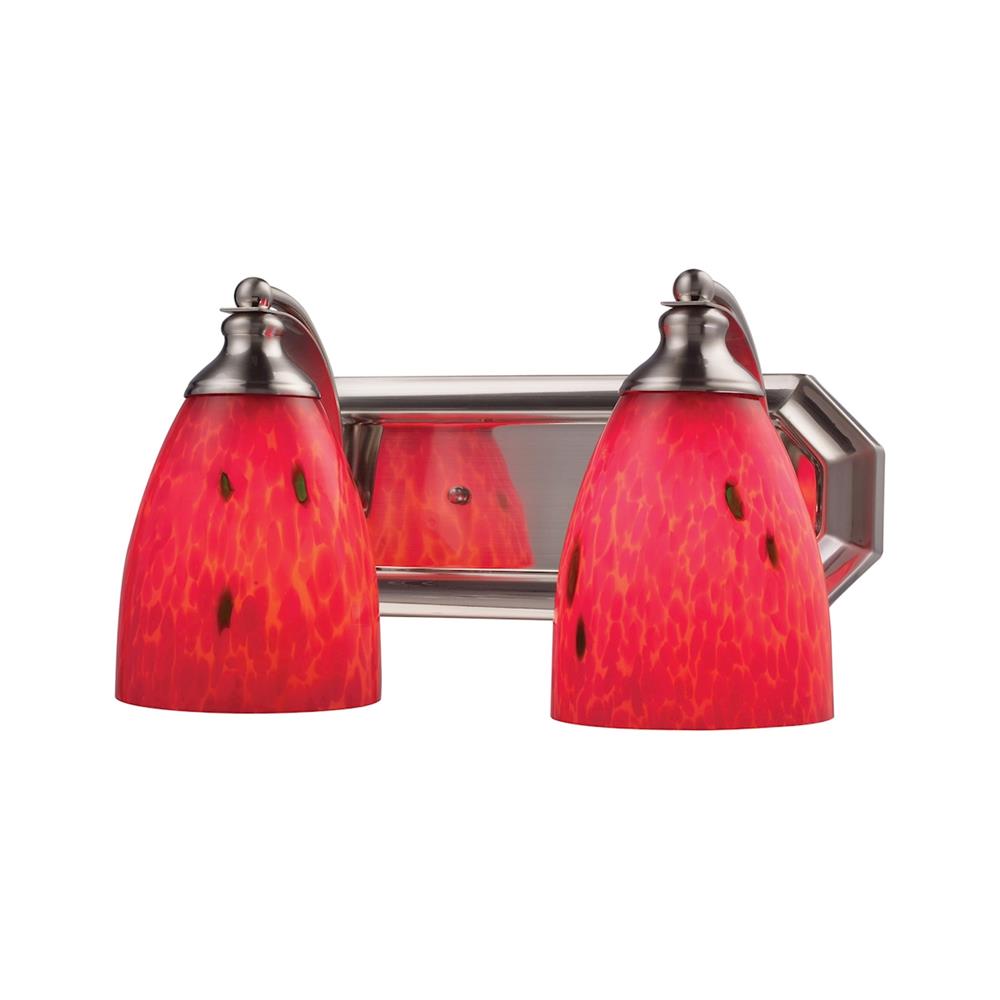 ELK Lighting 570-2N-FR 2 Light Vanity In Satin Nickel And Fire Red Glass