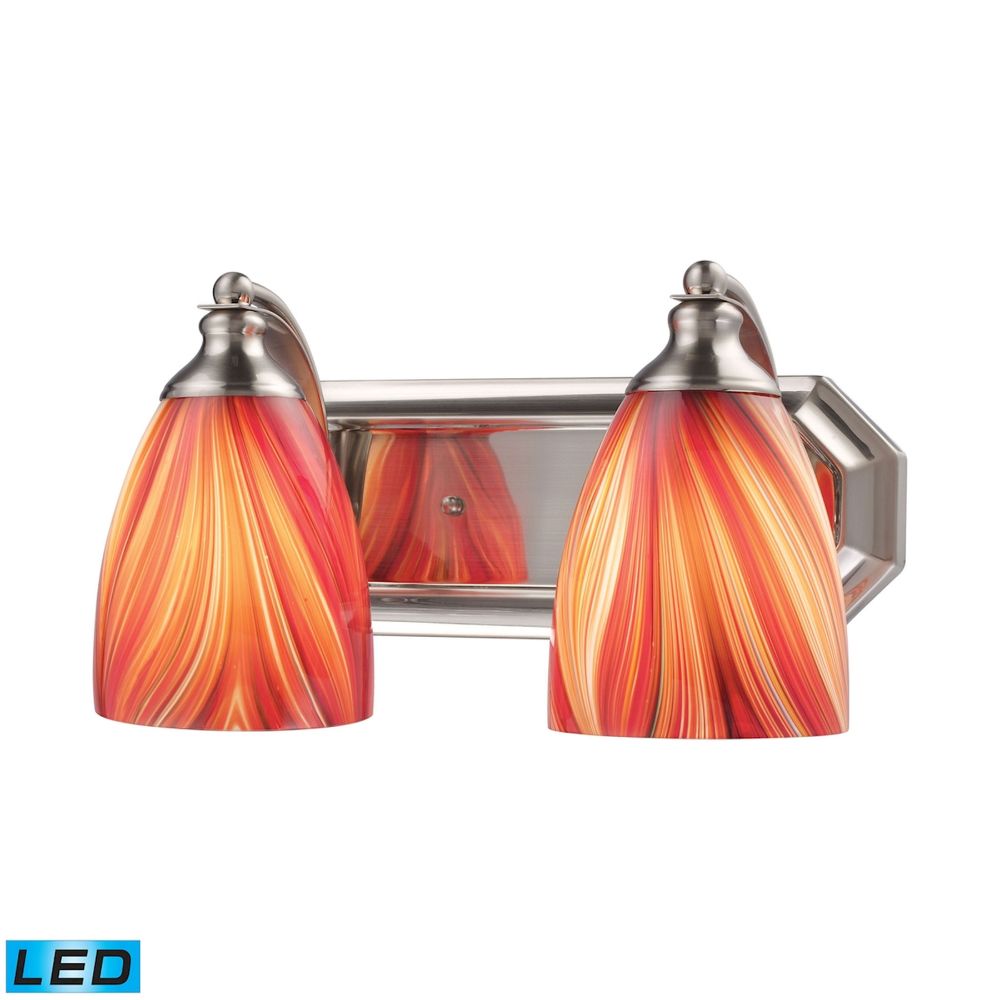 Elk Lighting 570-2N-M-LED Mix-N-Match Vanity 2-Light Wall Lamp in Satin Nickel with Multi-colored Glass - Includes LED Bulbs