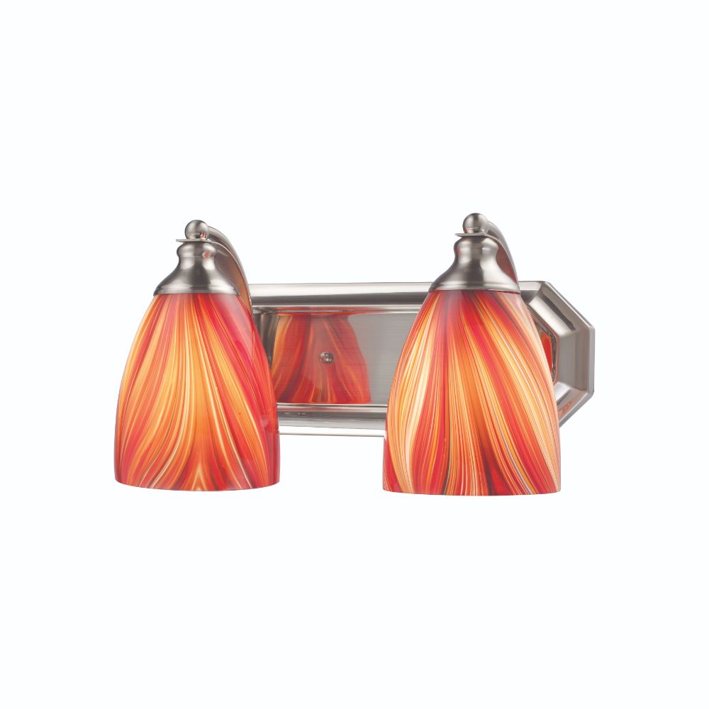 Elk Lighting 570-2N-M Mix-N-Match Vanity 2-Light Wall Lamp in Satin Nickel with Multi-colored Glass