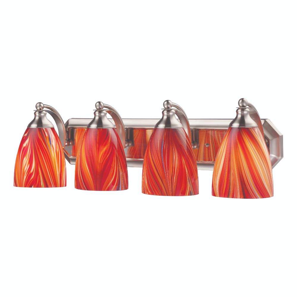 Elk Lighting 570-4N-M Mix-N-Match Vanity 4-Light Wall Lamp in Satin Nickel with Multi-colored Glass