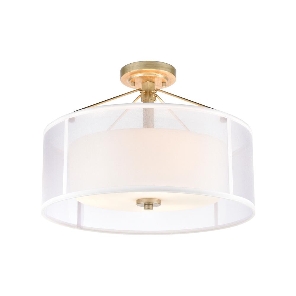 Elk Lighting 57034/3 Diffusion 3-Light Semi Flush Mount in Aged Silver with Frosted Glass Inside Silver Organza Shade