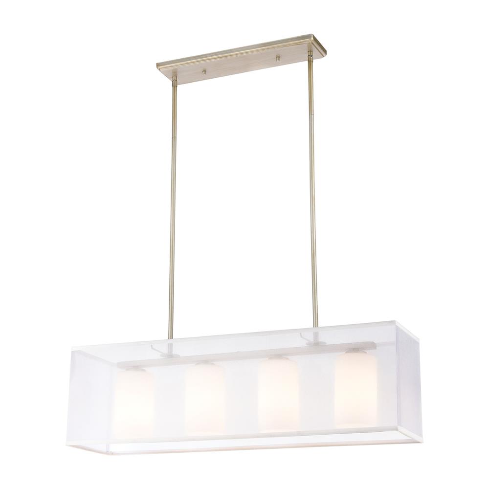 Elk Lighting 57038/4 Diffusion 4-Light Island Light in Aged Silver with Frosted Glass Inside Silver Organza Shade