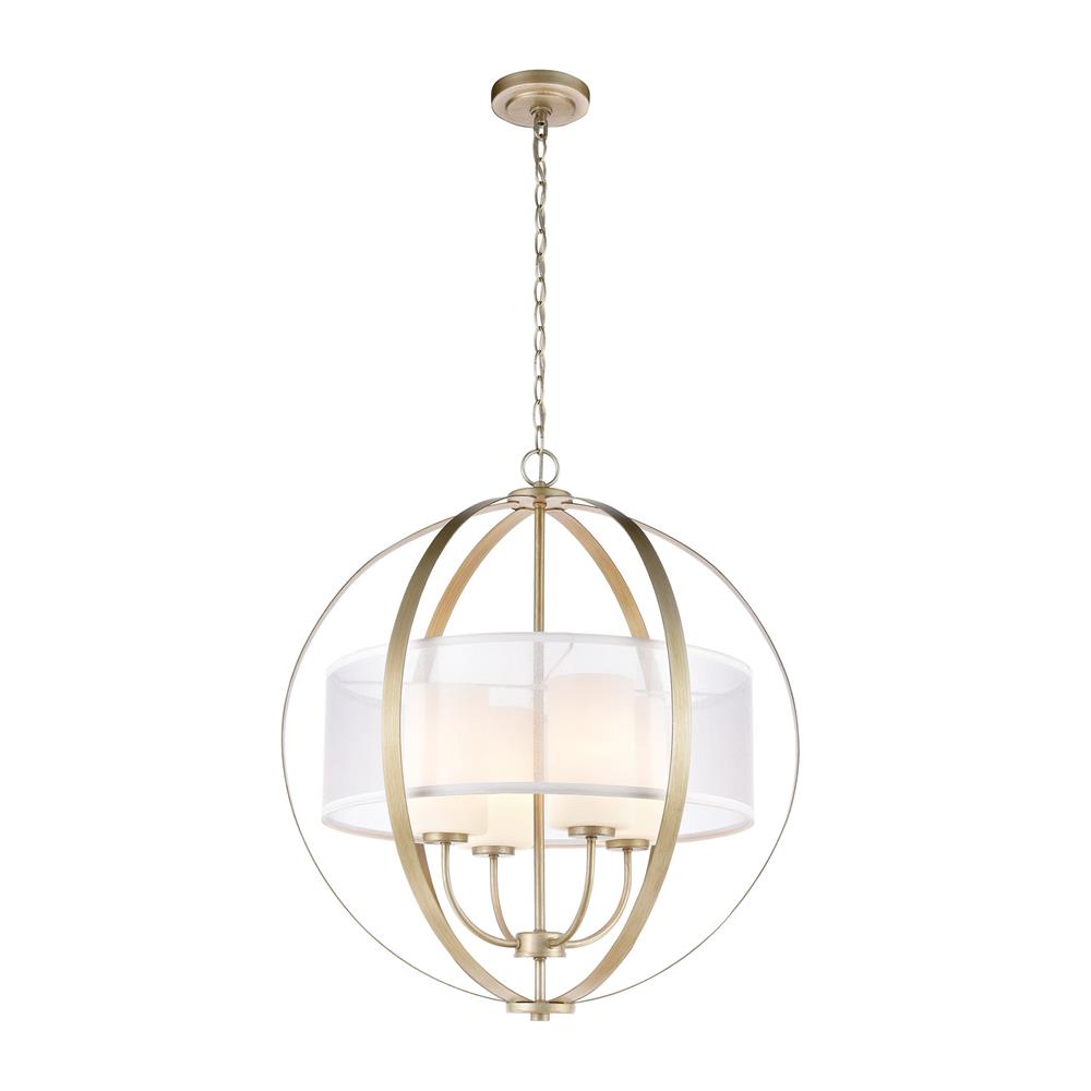 Elk Lighting 57039/4 Diffusion 4-Light Pendant in Aged Silver with Frosted Glass Inside Silver Organza Shade