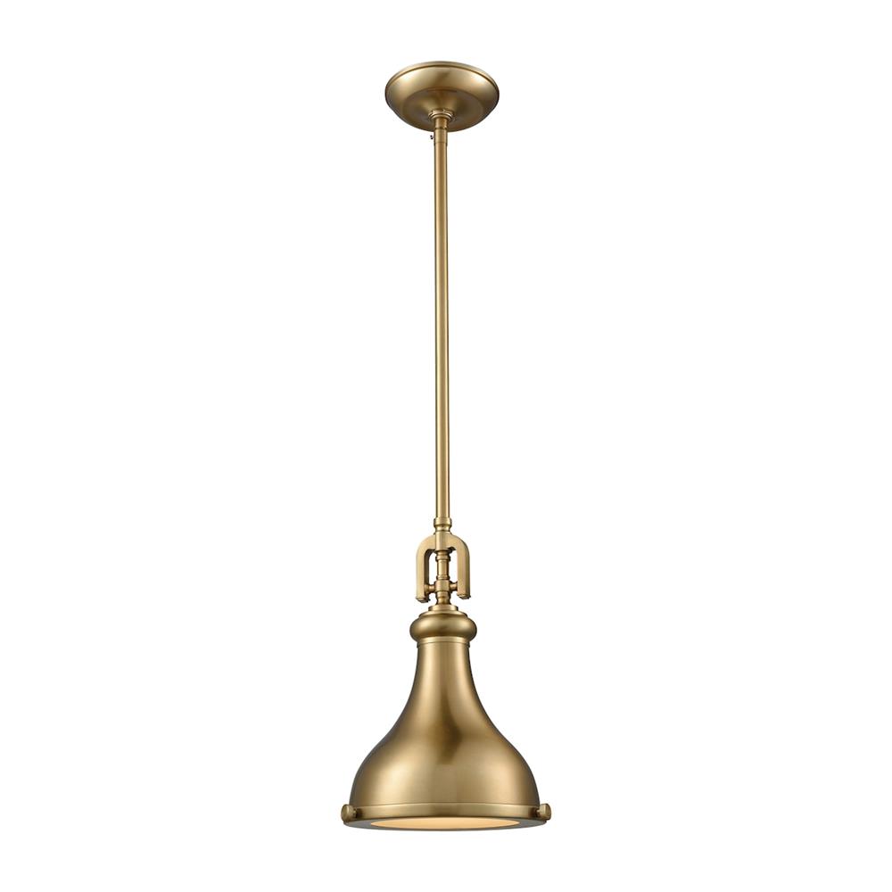 ELK Lighting 57070/1-LA Rutherford 1 Light Pendant In Satin Brass With Frosted Glass Diffuser - Includes Recessed Lighting Kit