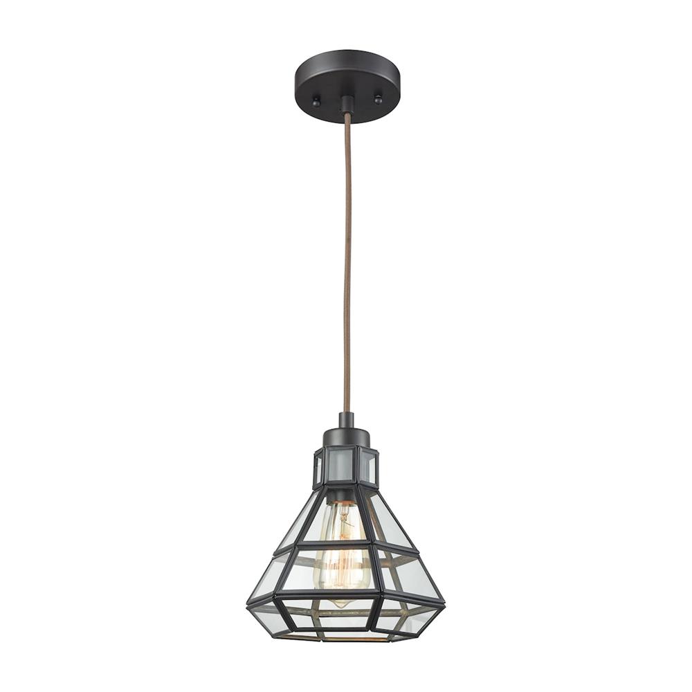 ELK Lighting 57126/1-LA Window Pane 1 Light Pendant In Oil Rubbed Bronze With Clear Glass - Includes Recessed Lighting Kit