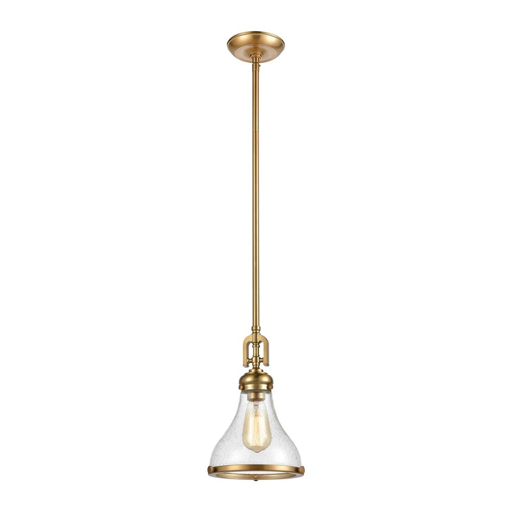ELK Lighting 57370/1 Rutherford 1-Light Mini Pendant in Satin Brass with Seedy Glass