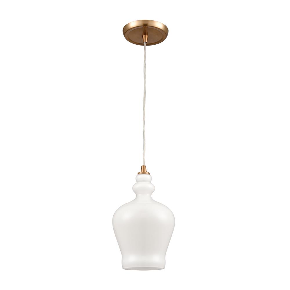 Elk Lighting 60076-1 Menlow Park 1-Light Mini Pendant in Satin Brass with Opal White Glass