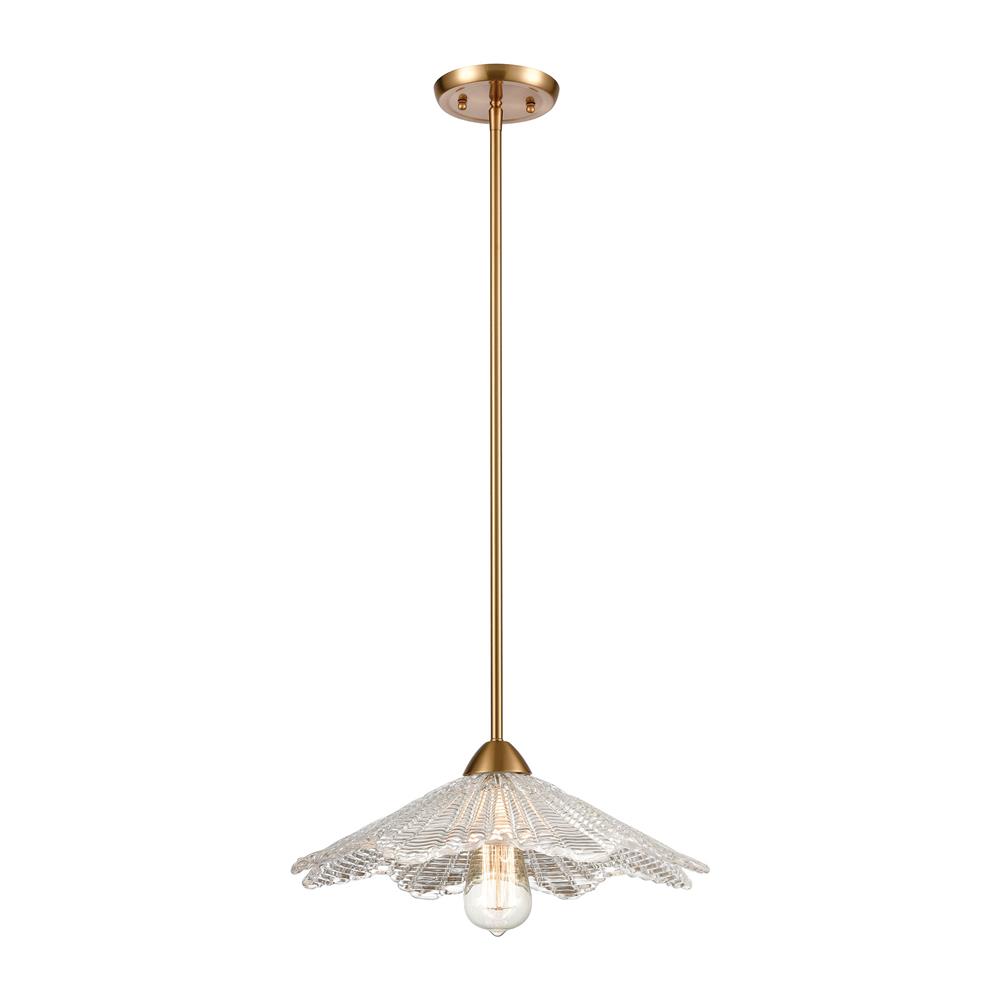 ELK Lighting 60166/1 Radiance 1-Light Pendant in Satin Brass with Clear Textured Glass