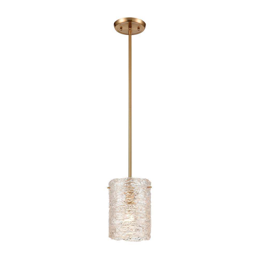 ELK Lighting 60194/1 Chiseled Ice 1-Light Mini Pendant in Satin Brass with Clear Heavily Textured Glass