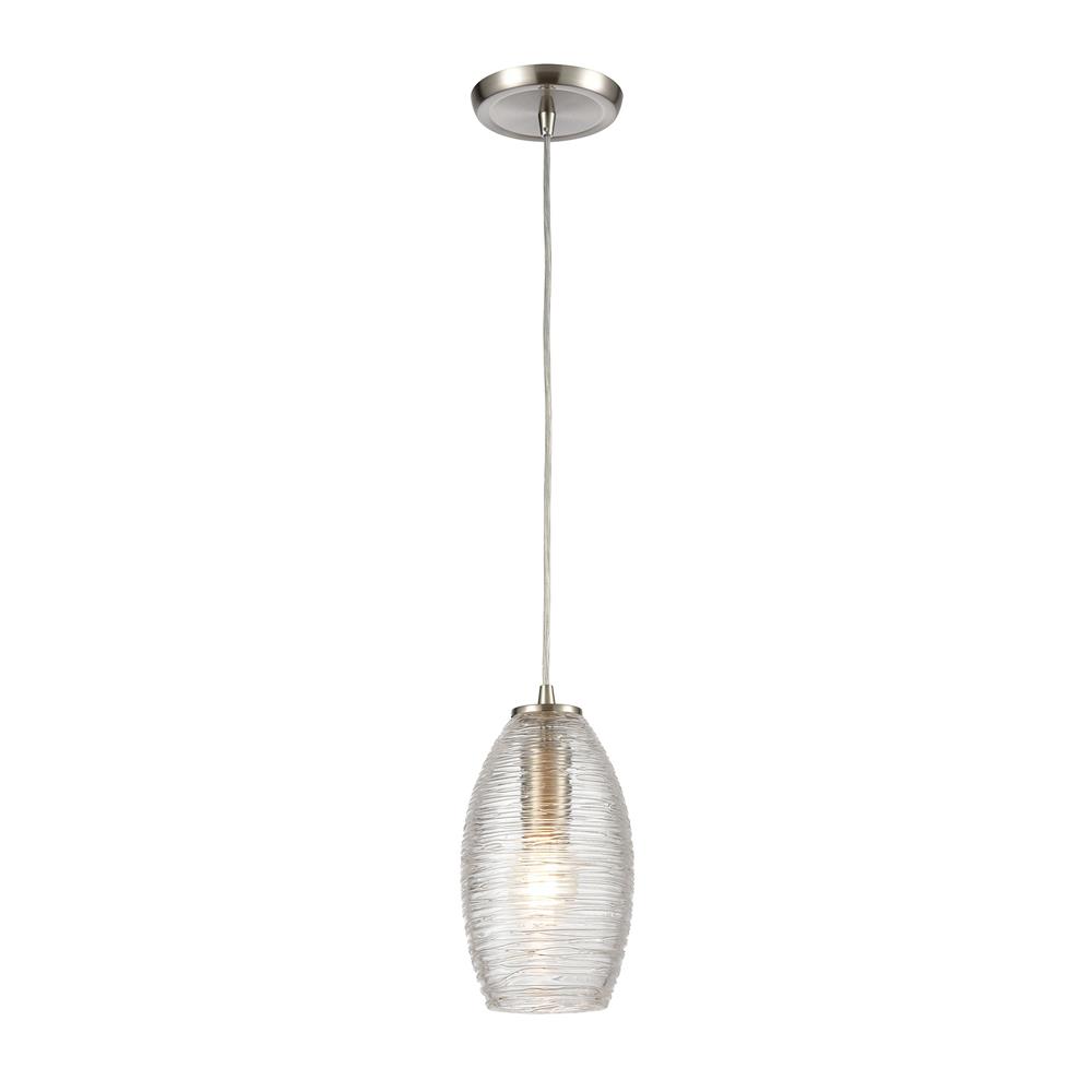 ELK Lighting 60200/1 Frazzle 1-Light Mini Pendant in Satin Nickel with Horizontally Textured Clear Glass