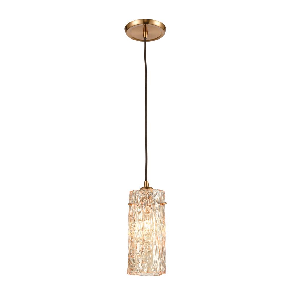 ELK Lighting 60235/1 Roubaix 1-Light Mini Pendant in Satin Brass with Heavily Textured Amber Glass